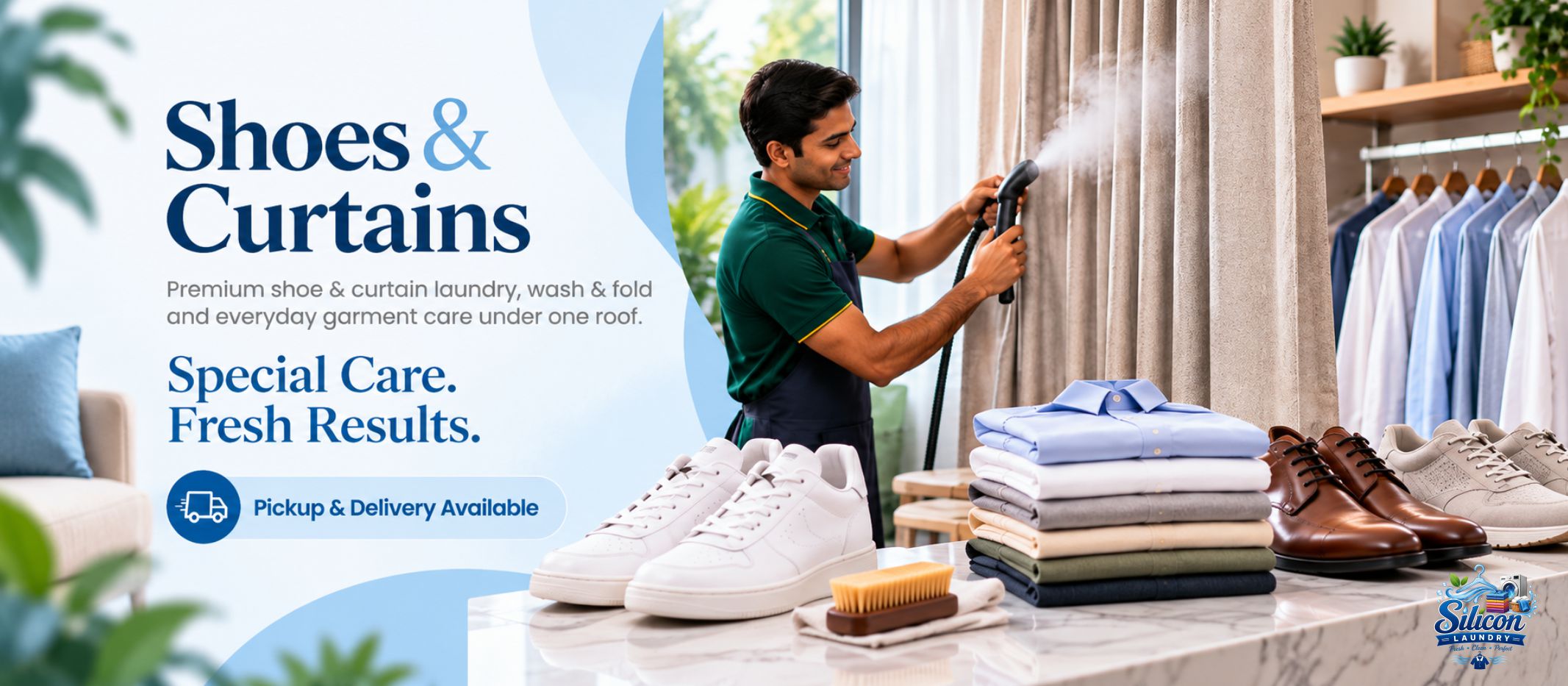 Shoe and curtain cleaning service by Silicon Laundry