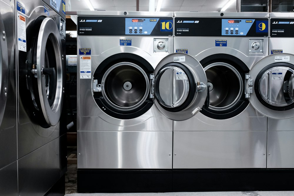 Row of professional washing machines